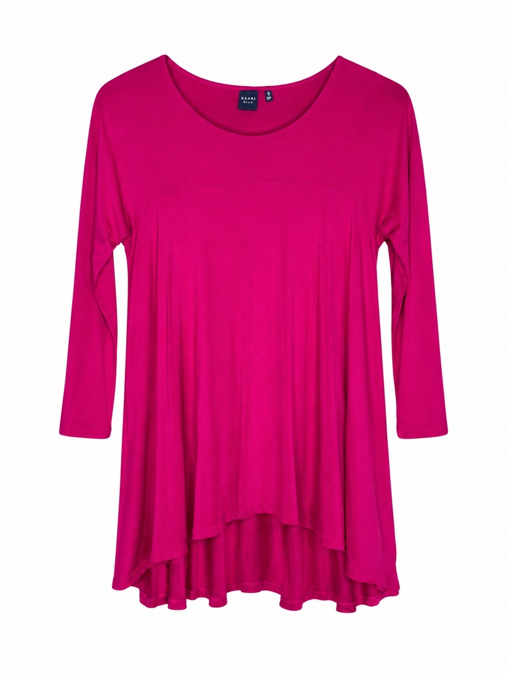 Kaari Blue Pink 3/4 Sleeve High Low Tunic Top Size Small Rayon Stretch